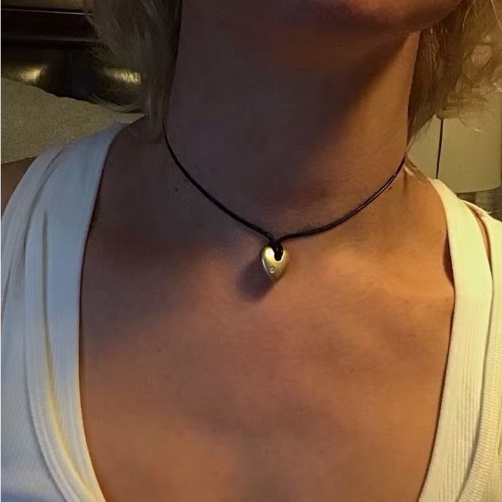 Stampd Gold Heart Necklace on Black Cord
